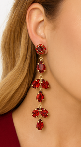 Tia Long Drop Crystal Chandelier Earrings - Red